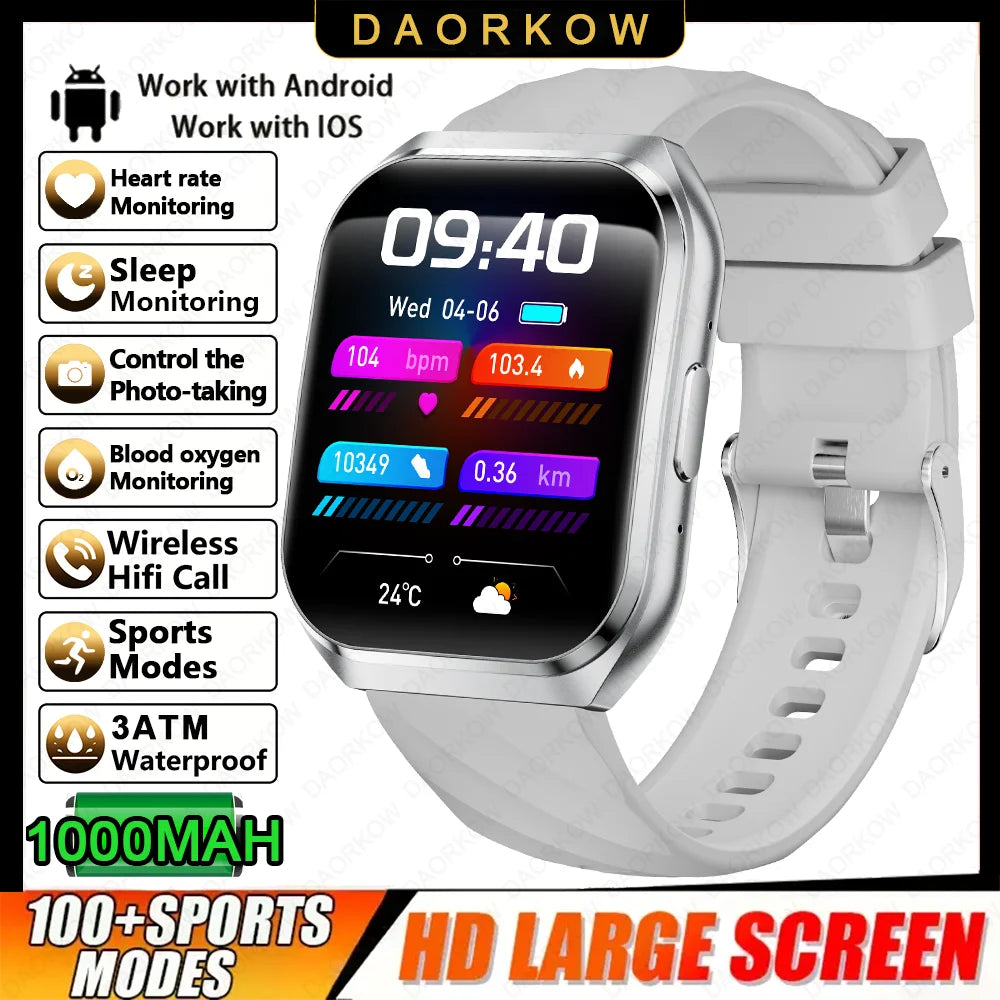 New Smart Watch Man 1000mAh Long Standby Outdoor Smartwatch Men IP68 Waterproof Heart Rate Sport BT Call Big Battery Smart watch