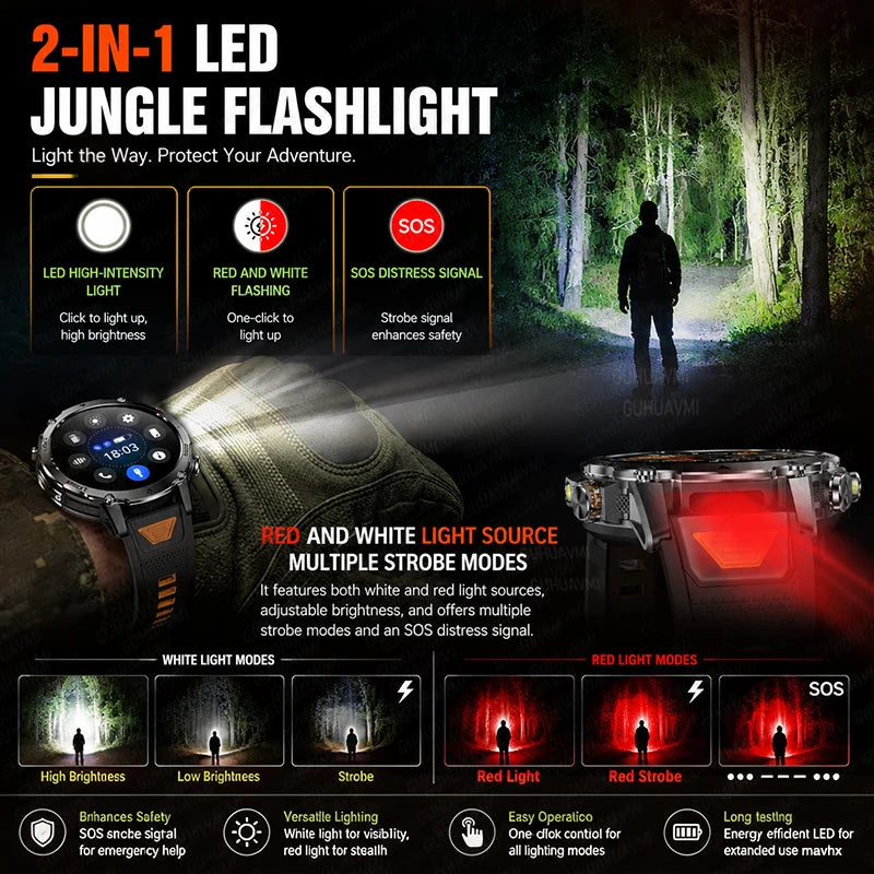 New 1400mAh Ultra Big Battery Smart Watch GPS path Waterproof Swim Sport Run tracker Outdoors Flashlight Military Smartwatch Men