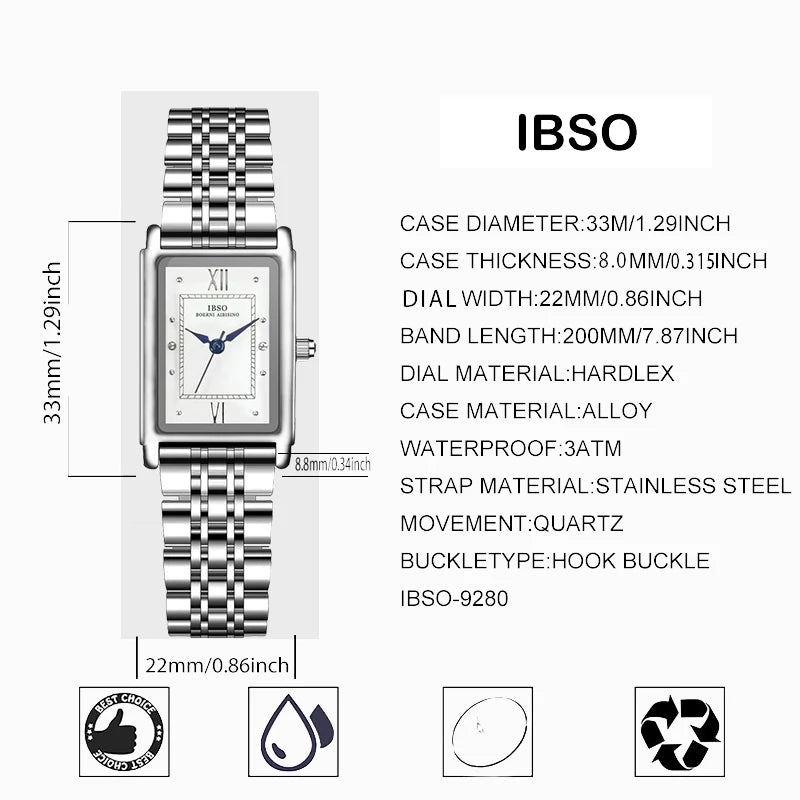 Luxury Brand Women Watch Rectangular Small Silver Steel Elegant Quartz Handwatch Female Waterproof Vintage Lady Wristwatch Black