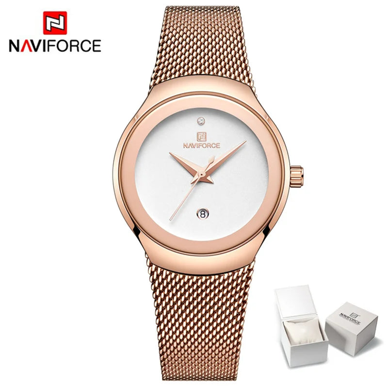 NAVIFORCE 2024 Women Watches Luxury Rose Gold Ultra Thin Ladies Watch Luxury Waterproof Quartz WristWatch Woman Relogio Feminino