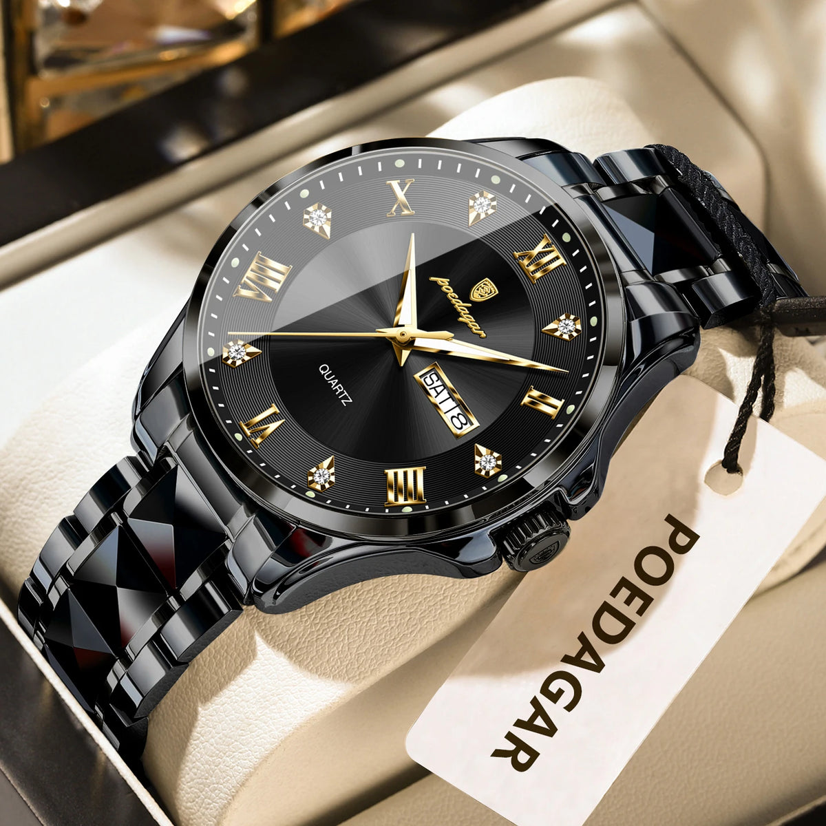 POEDAGAR Original Luxury Man Watch Waterproof Luminous Date Week Fashion Men Clock Stainless Steel Quartz Business Men's Watches