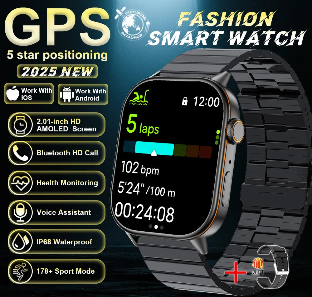 2026New Dual-band GNSS GPS Sports Smart Watches IP68K Swim Compass Heart rate tracker Military Bluetooth Call Bracelet Men Women