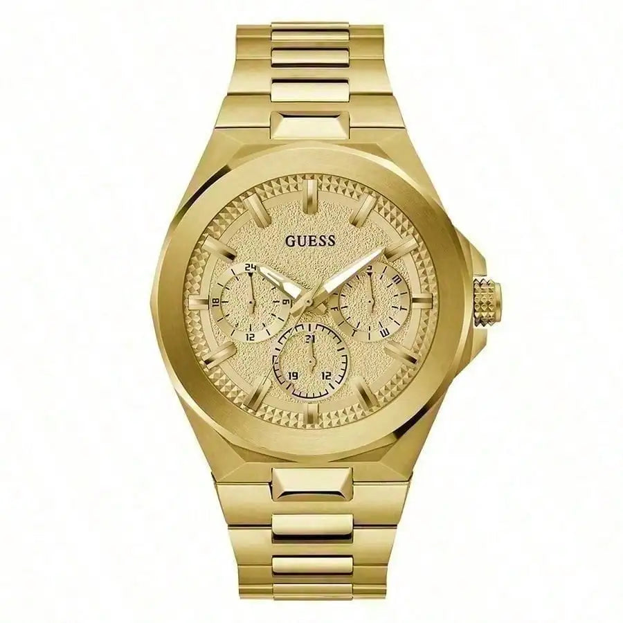 GUESS Original Luxury Gold Tone Round Watches for Men Stainless Steel Elegant Multifunction Quartz Chronograph Classic Business