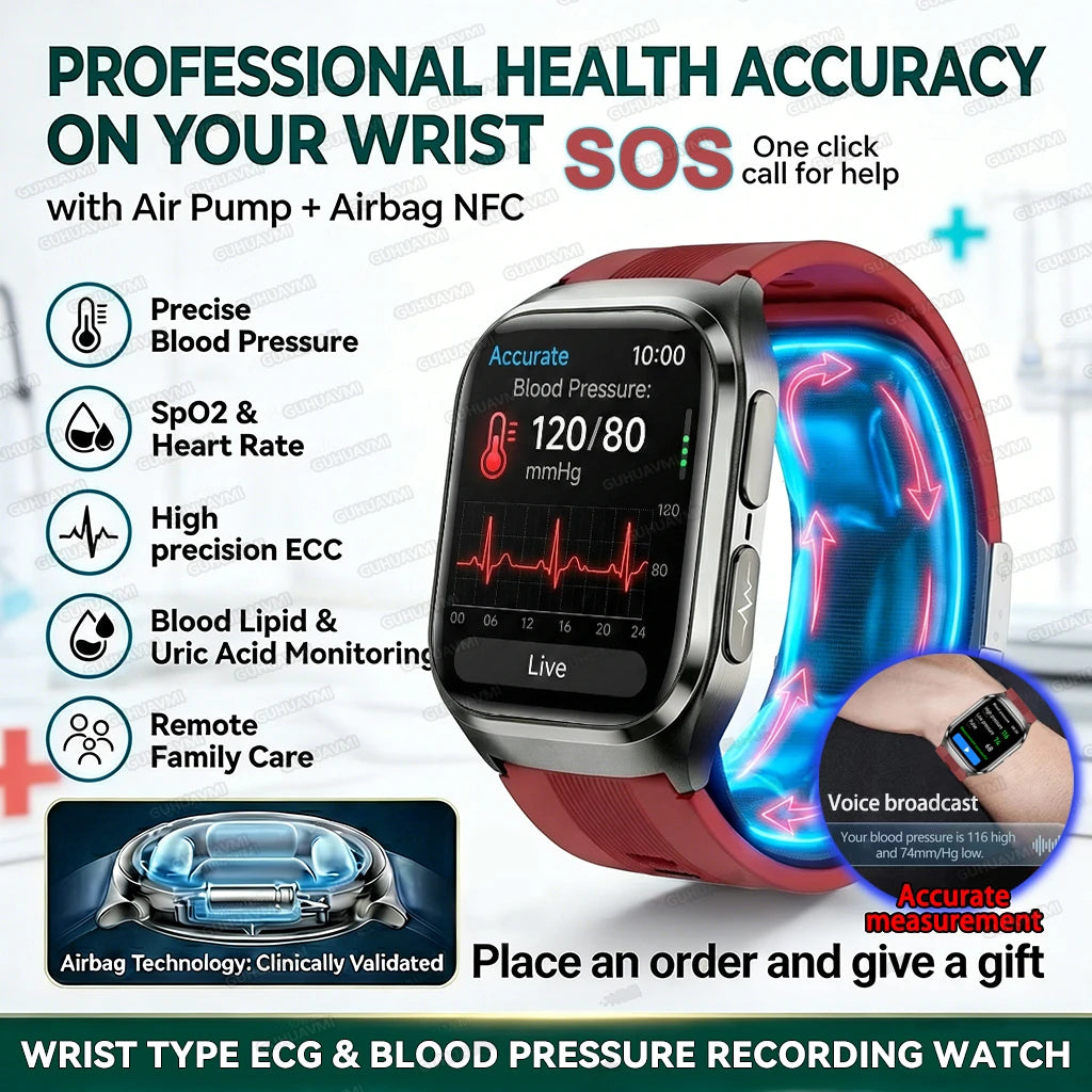 True Blood Pressure Smart Watch Air Pump Airbag Strap ECG PPG SpO2 Heart Rate Sleep Monitor 1.43" AMOLED Health Smart Bracelet