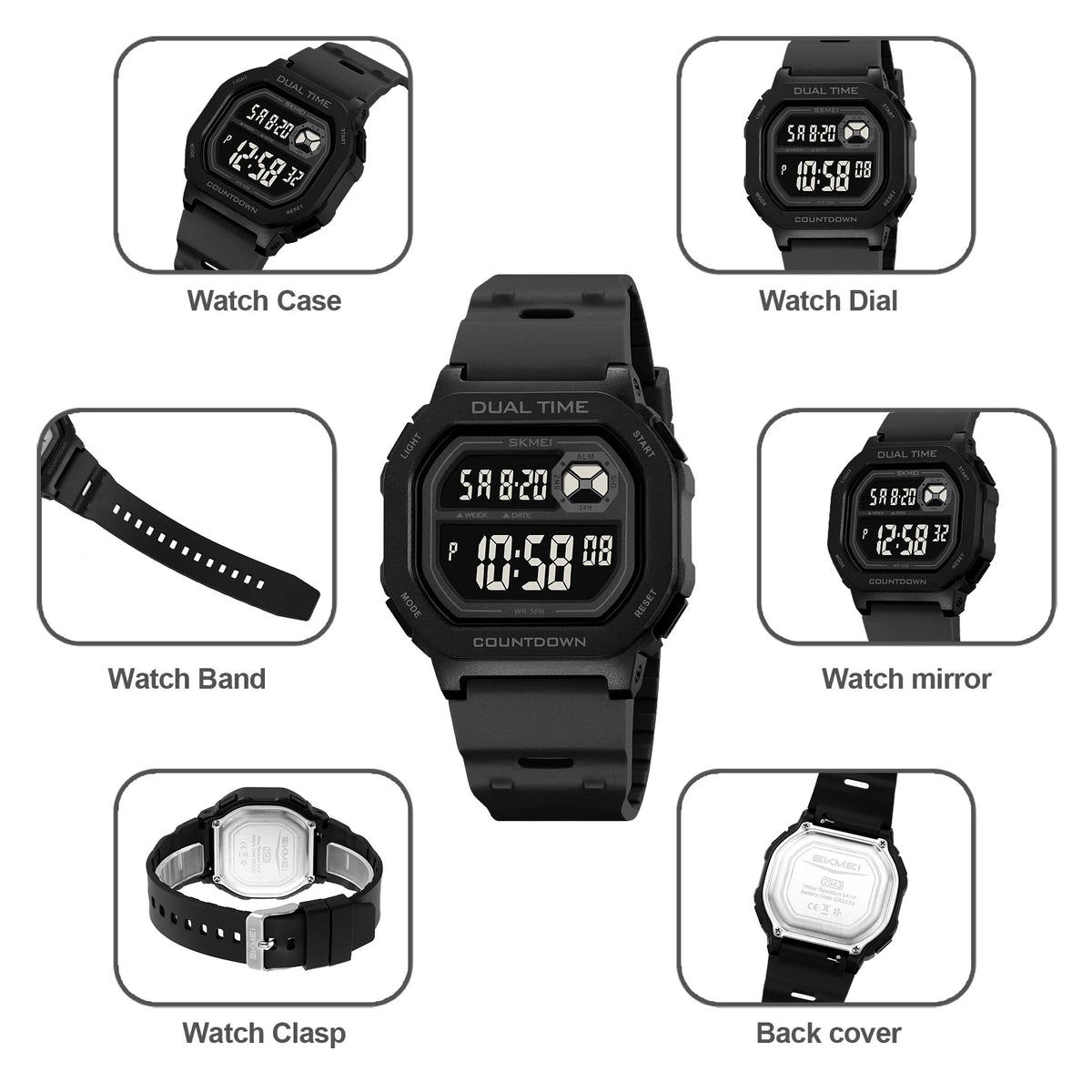 SKMEI 2543 Fashion Digital Watch Chronograph Sport Men's Watches Countdown Waterproof Electronic Clock electrónica часы