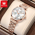 OLEVS Women's Watches Luxury Fashion Fine Steel Rose Gold Strap Rhombus Mirror Original Quartz Wristwatch Waterproof Trend Dress