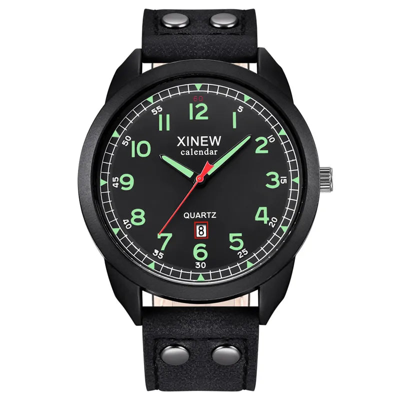 Genuine XINEW Brand Men Watches Boys Students Fashion Leather Band Date Quartz Watch Montre Homme Reloj Hombre Relogio Masculino