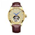 AESOP luxury starry sky men's tourbillon mechanical watch, manual movement hollow full diamond steel watch, 3Bar leather strap A