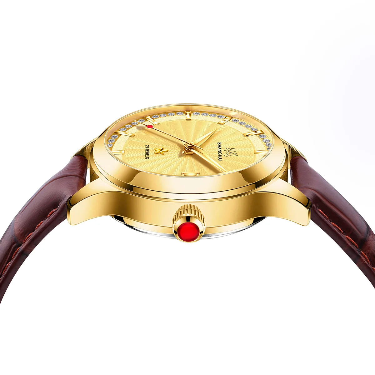 Shanghai Watch 30mm Women's Automatic Watches Calendar 50M Waterproof Mechanical Watch 18K Gold Star Sapphire Zirconia Dial 8933