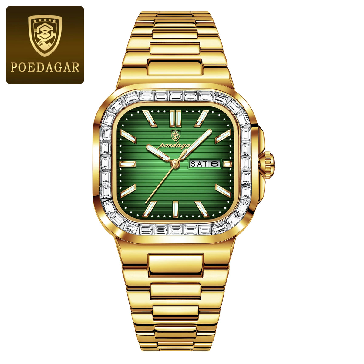 POEDAGAR Square Fashion Men's Watch Date Week Waterproof Luminous Quartz Man Watch Stainless Steel Luxury Sports Watches For Men