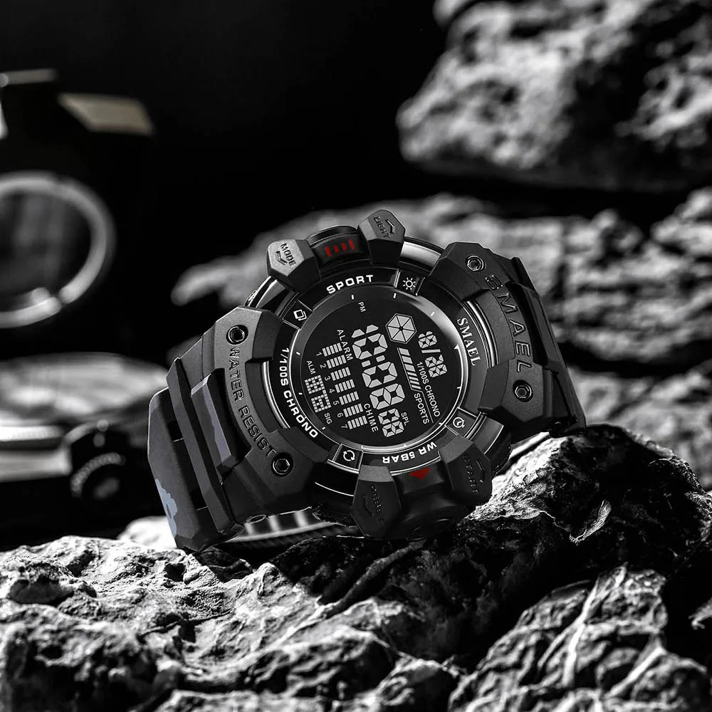 SMAEL Military Digital Watch LED Sports Wristwatches 50m Waterproof LED Stopwatch 8050 Army Watches Digital Big Dail Clock Alarm