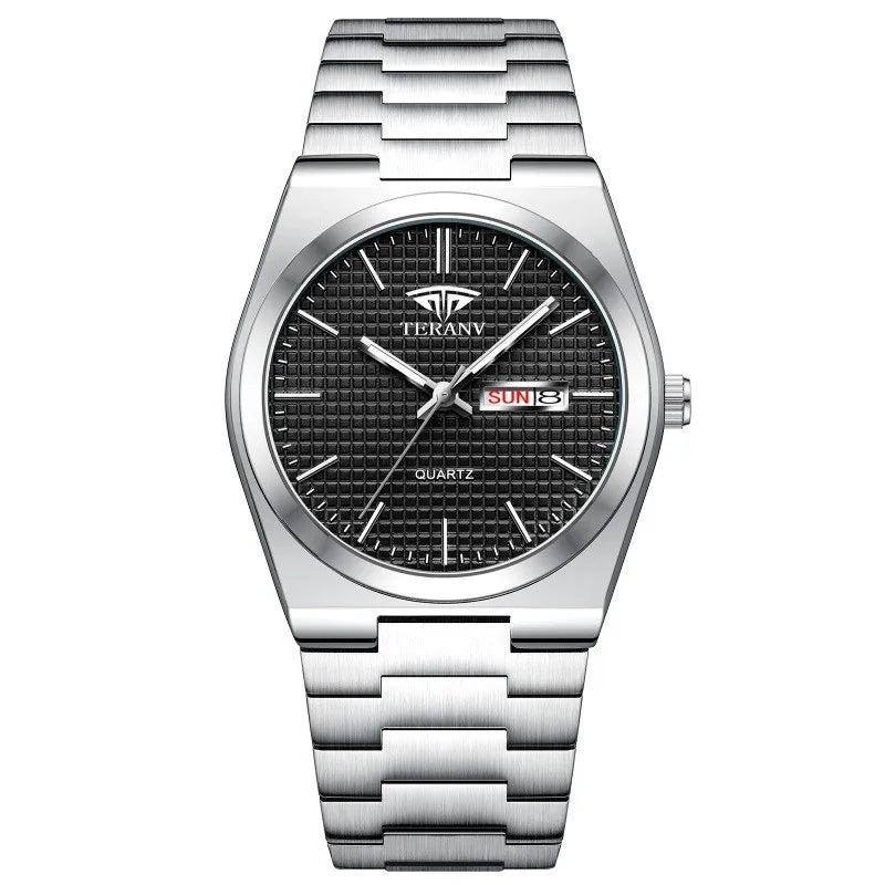 Men's watch, steel belt double calendar ultra-thin luminous fashion quartz watch