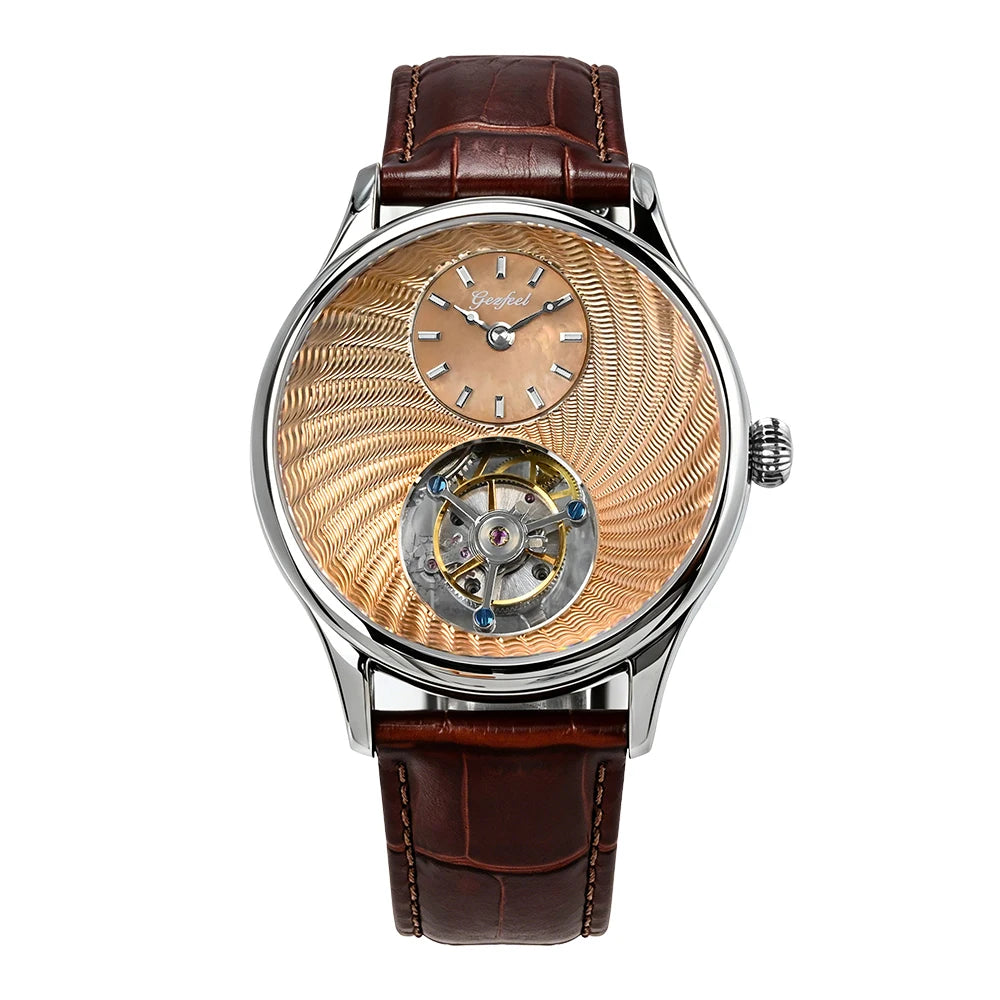 Gezfeel Flying Tourbillon CNC Guilloché Dial Watch For Men Mechanical Waterproof Mens Watches Luxury Movement Stainless Steell