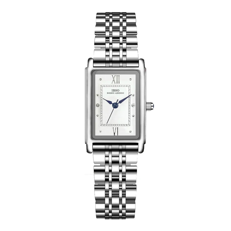 Luxury Brand Women Watch Rectangular Small Silver Steel Elegant Quartz Handwatch Female Waterproof Vintage Lady Wristwatch Black