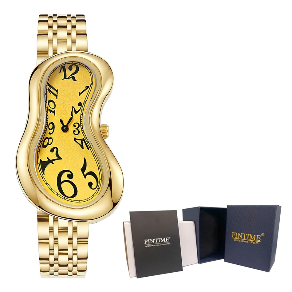 Original Y2K Men's Watch Irregular Creative Crash Melting Twist Watch For Men Genuine Leather Advanced Creative Design 여성용 손목시계