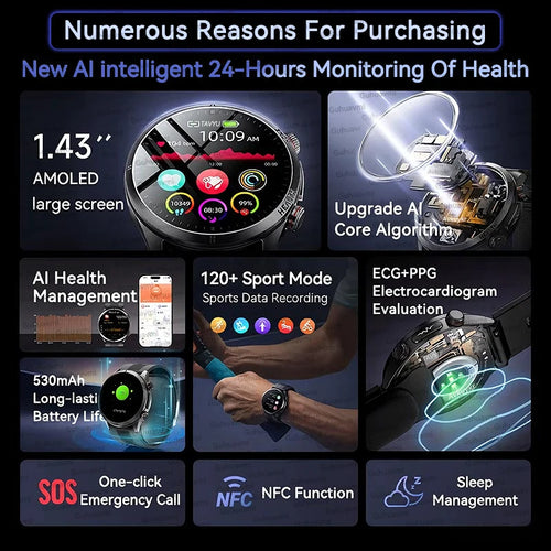 2026 New Upgrade Air Pump Blood Pressure Accurate Measure SmartWatch ECG Micro Physical Examination NFC Airbag Smart Watches Man