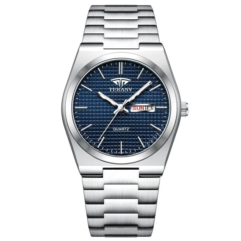 Men's watch, steel belt double calendar ultra-thin luminous fashion quartz watch