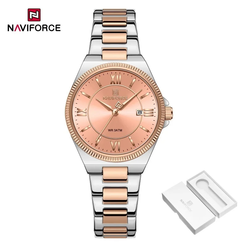 High Quality NAVIFORCE 2026 Woman Quartz Watch Retro Watches 3ATM Waterproof Stainless Steel Watchband  Ladies' Watches NF5073