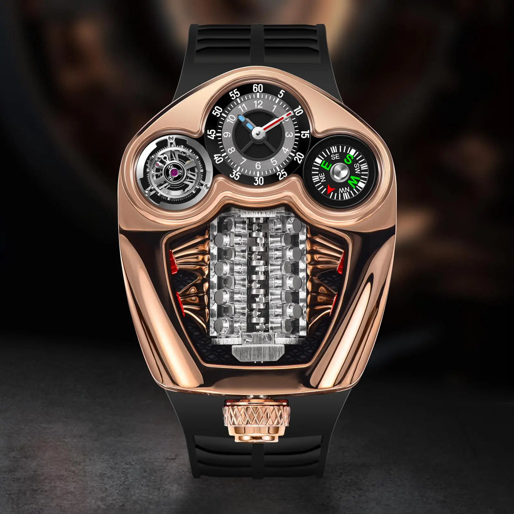 PINDU Design NEW Engine Series Quartz Watch Men TOP-luxurious Stainless Steel Compass Waterproof Swiss Quartz 762 Movement Watch