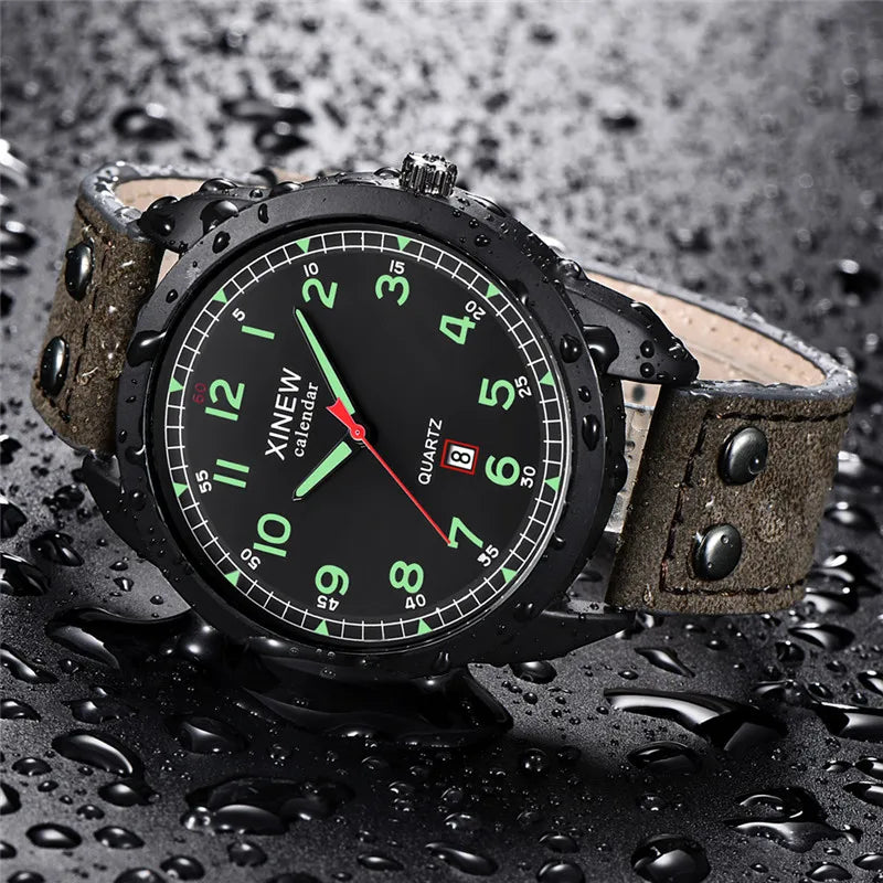 Genuine XINEW Brand Men Watches Boys Students Fashion Leather Band Date Quartz Watch Montre Homme Reloj Hombre Relogio Masculino