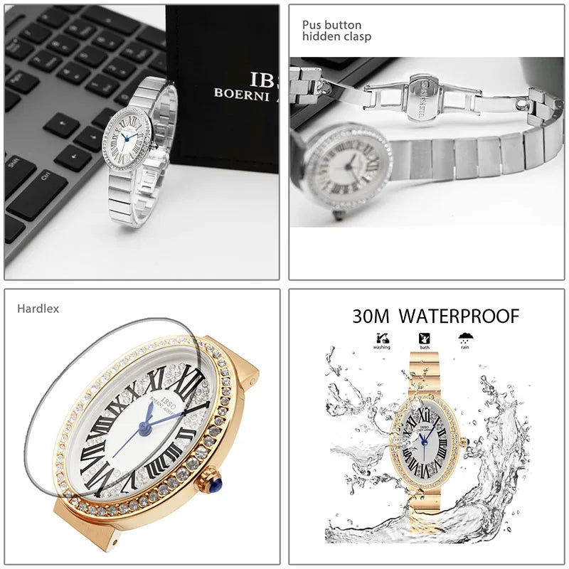 Original Brand Woman Watch Silver Steel Waterproof Oval Handwatch Female Fashion High Quality Ladies Leather Wristwatches Blue