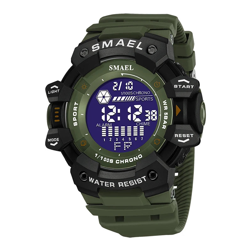 SMAEL Military Digital Watch LED Sports Wristwatches 50m Waterproof LED Stopwatch 8050 Army Watches Digital Big Dail Clock Alarm