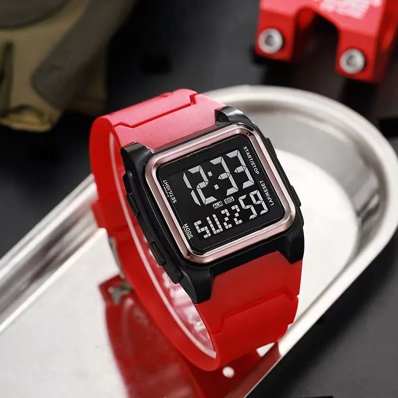New square large screen watch, retro sports electronic watch, men's night light multifunctional outdoor watch