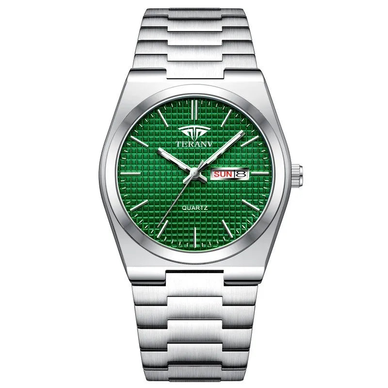 Men's watch, steel belt double calendar ultra-thin luminous fashion quartz watch