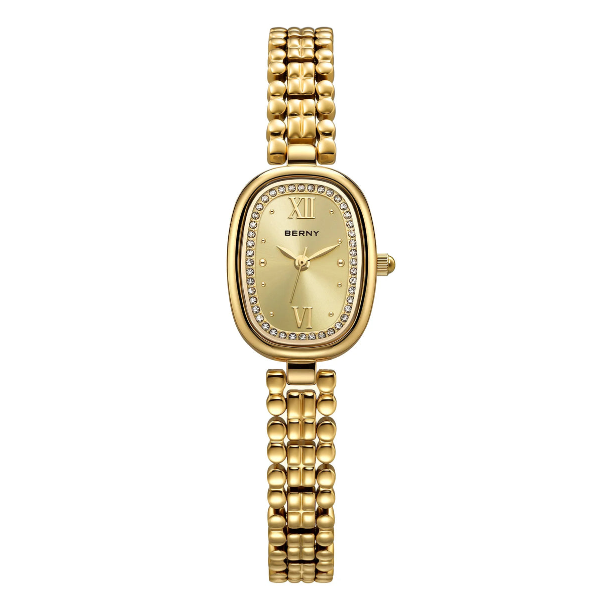 BERNY Golden Watches for Women Elegant Ladies Quartz Watch Luxury Slim Oval Fashion Casual Minimalist Party Gift Wristwatch