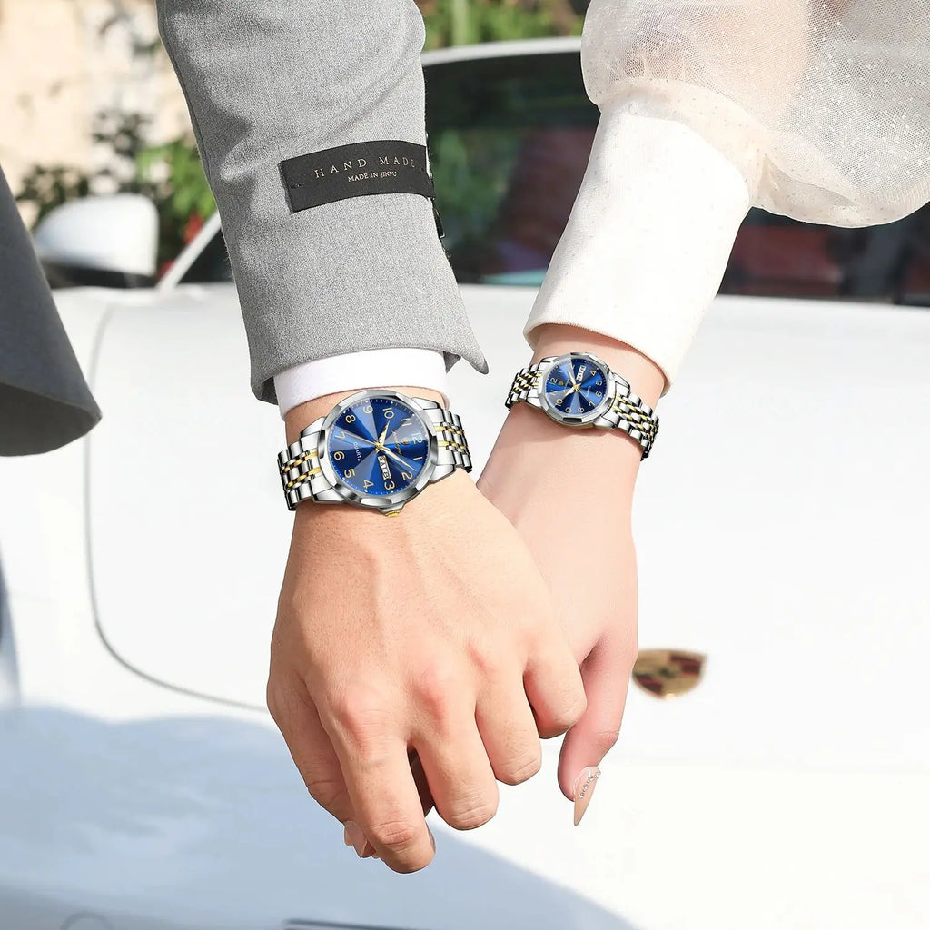 POEDAGAR Brand Watches For Couple Waterproof Date Week Couple's Watches Quartz Stainless Steel Fashion Lovers Watch Set+Box Gift