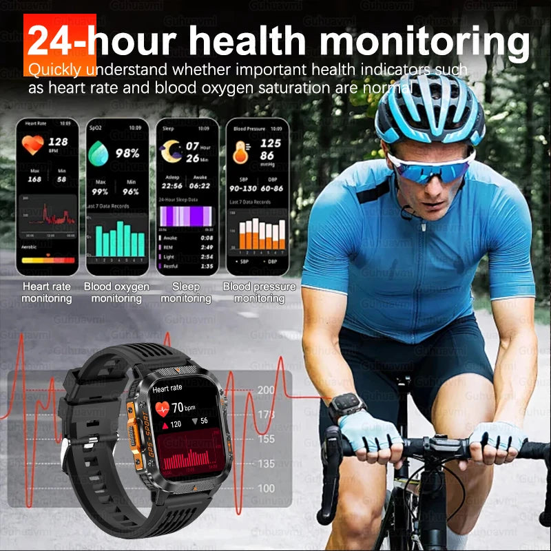 2026 New Military Grade Outdoor GPS Smart Watches Men Compass Heart Rate BT Call LED Flashlight 10ATM Waterproof Swim Smartwatch