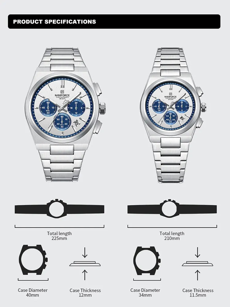 NAVIFORCE Luxury Couple Watches Set - Men's And Women's Fashion Quartz Wristwatches Waterproof Stainless Steel 2025 New Arrival