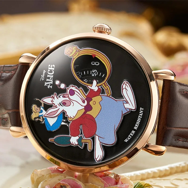 Disney Alice's Adventures In Wonderland White Rabbit Unisex Cartoon Quartz Wristwatch Women Man Pointless Design Lady New Clock