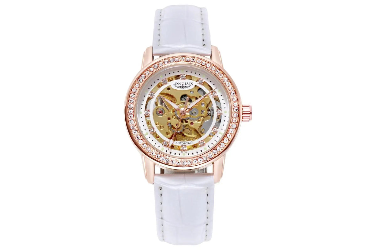 Women automatic watch elegant diamond skeleton fashion cute mechanical watches leather dainty waterproof luxury gifts