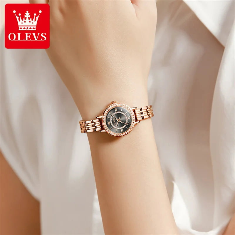OLEVS New Luxury Rose Gold Small Dial Women Watches Fashion Simple Ladies Quartz Watch Bracelet Waterproof Reloj