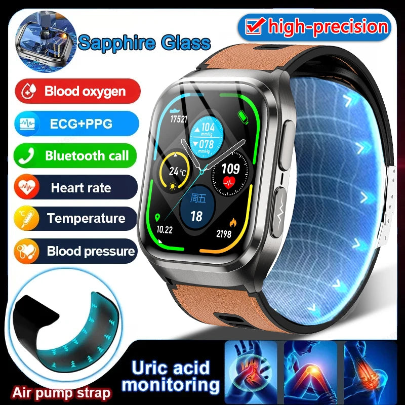 True Blood Pressure Smart Watch Air Pump Airbag Strap ECG PPG SpO2 Heart Rate Sleep Monitor 1.43" AMOLED Health Smart Bracelet