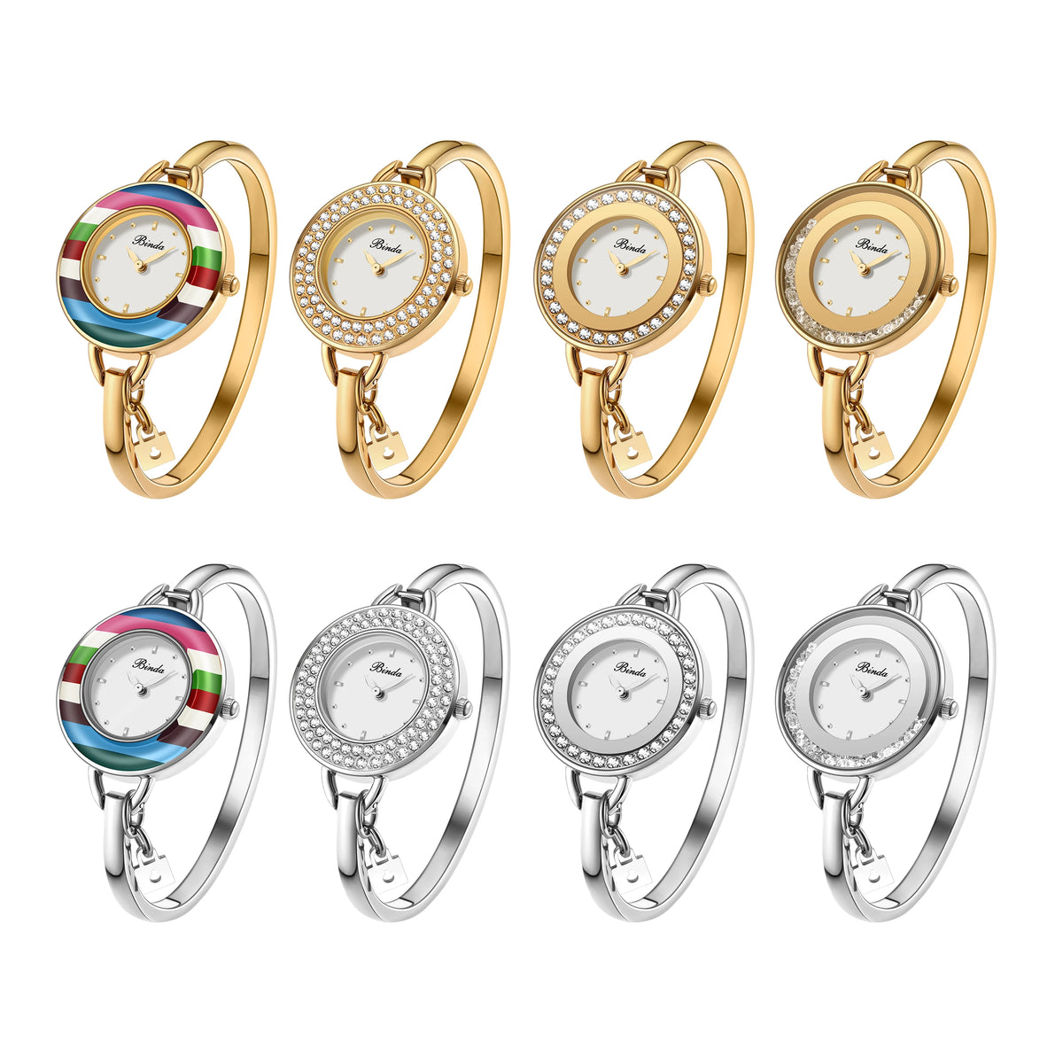 Binda Women’s Elegant Waterproof Quartz Watch – Rainbow Gold Stainless Steel Bracelet, Round Delicate Dial