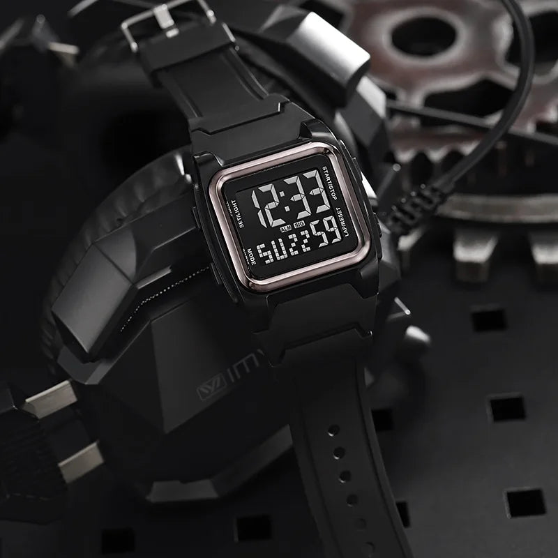 New square large screen watch, retro sports electronic watch, men's night light multifunctional outdoor watch