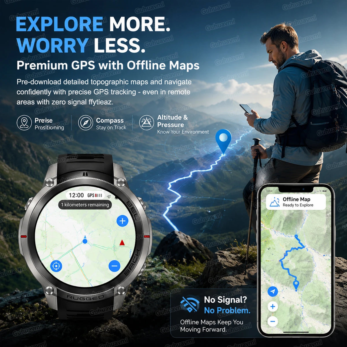2026 new generation six-star GPS smart watch 1.43-inch AMLED screen 5atm waterproof offline map compass outdoor sports bracelet