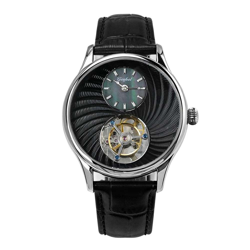 Gezfeel Flying Tourbillon CNC Guilloché Dial Watch For Men Mechanical Waterproof Mens Watches Luxury Movement Stainless Steell