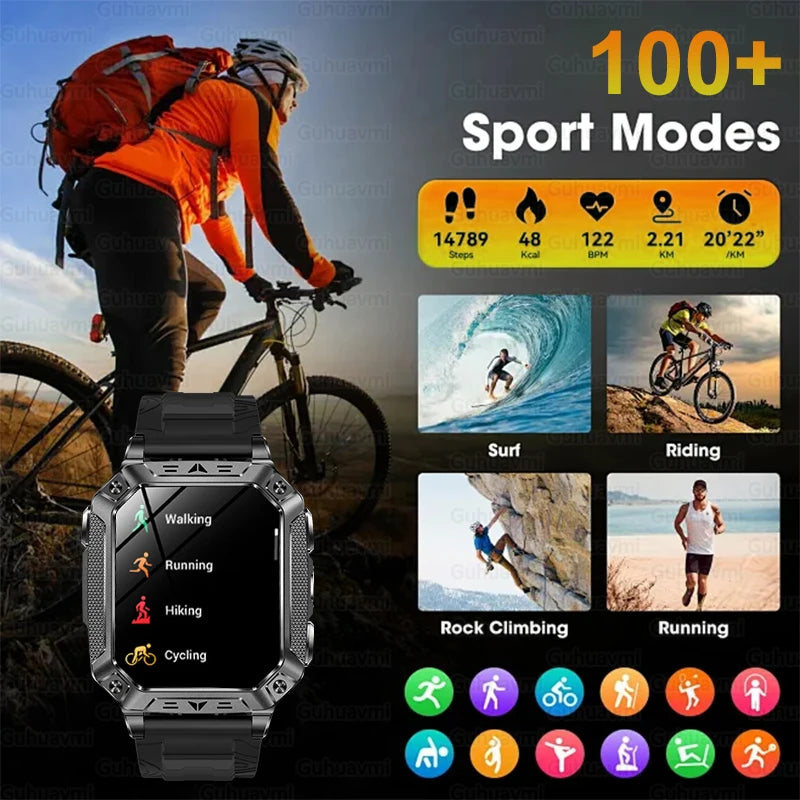 1500mAh Military Grade Smart Watch 100 Days Battery Life 10ATM Waterproof Bluetooth Call SOS Alert LED Flashlight Sports Watches
