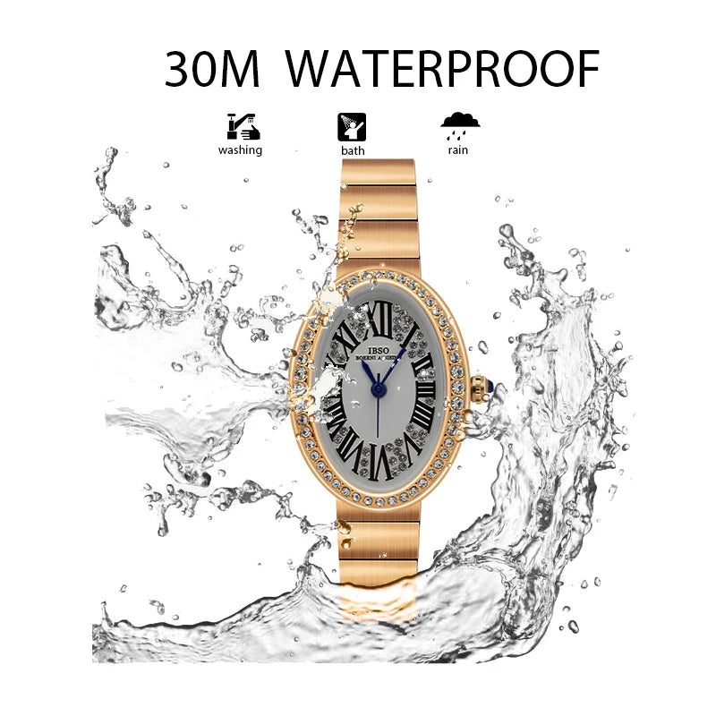 Original Brand Woman Watch Silver Steel Waterproof Oval Handwatch Female Fashion High Quality Ladies Leather Wristwatches Blue