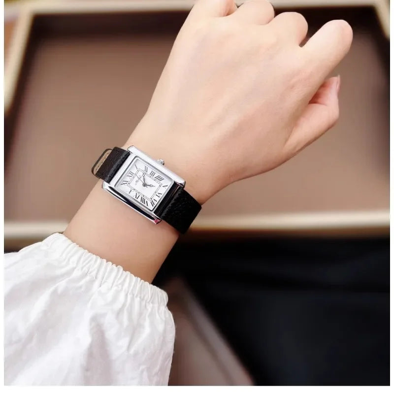 Luxury Women's Watch Quartz Vintage Gold Plated Roman Number H Dial Leather Strap Watch for Women