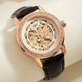 Women automatic watch elegant diamond skeleton fashion cute mechanical watches leather dainty waterproof luxury gifts
