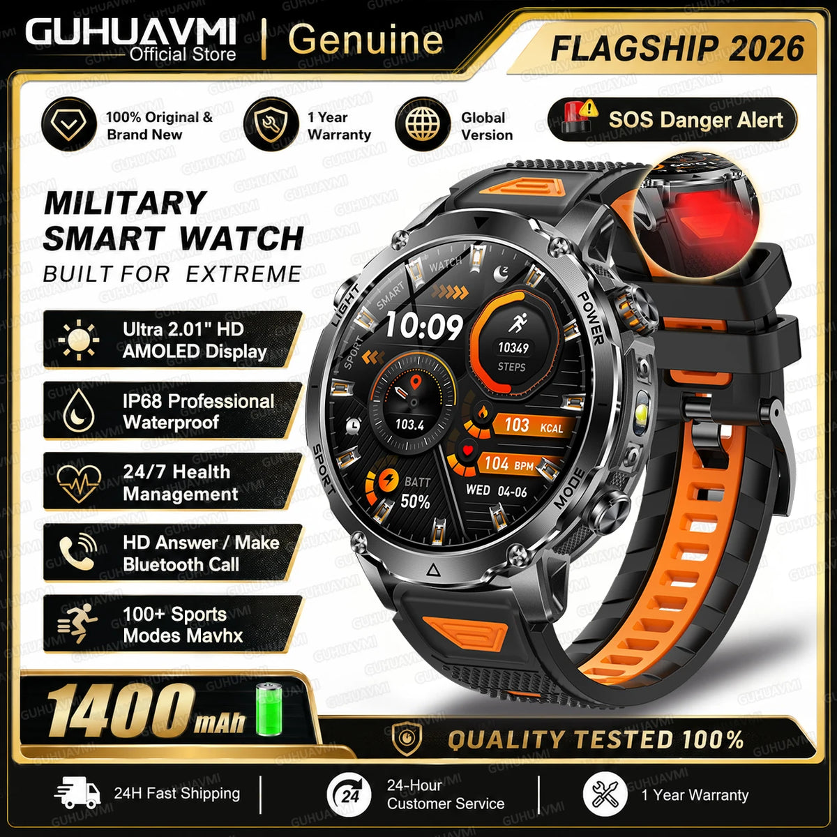 New 1400mAh Ultra Big Battery Smart Watch GPS path Waterproof Swim Sport Run tracker Outdoors Flashlight Military Smartwatch Men