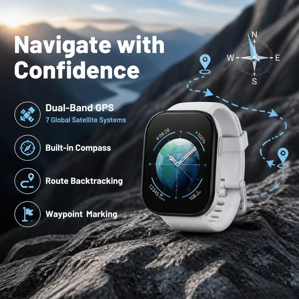 KUMI U6 Smart Watch 1.96" AMOLED 60Hz, Dual-Band GPS, AI ChatGPT Voice Assistant, Heart Rate/SpO2/Sleep, 100+ Sports, 5ATM