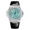 OBLVLO Fashion Men's Watch Rose Gold Case Diamonds Bezel Swiss Quartz Luminous Hands Sapphire Crystal Leather Strap FM-YWL-D