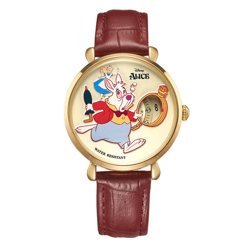 Disney Alice's Adventures In Wonderland White Rabbit Unisex Cartoon Quartz Wristwatch Women Man Pointless Design Lady New Clock