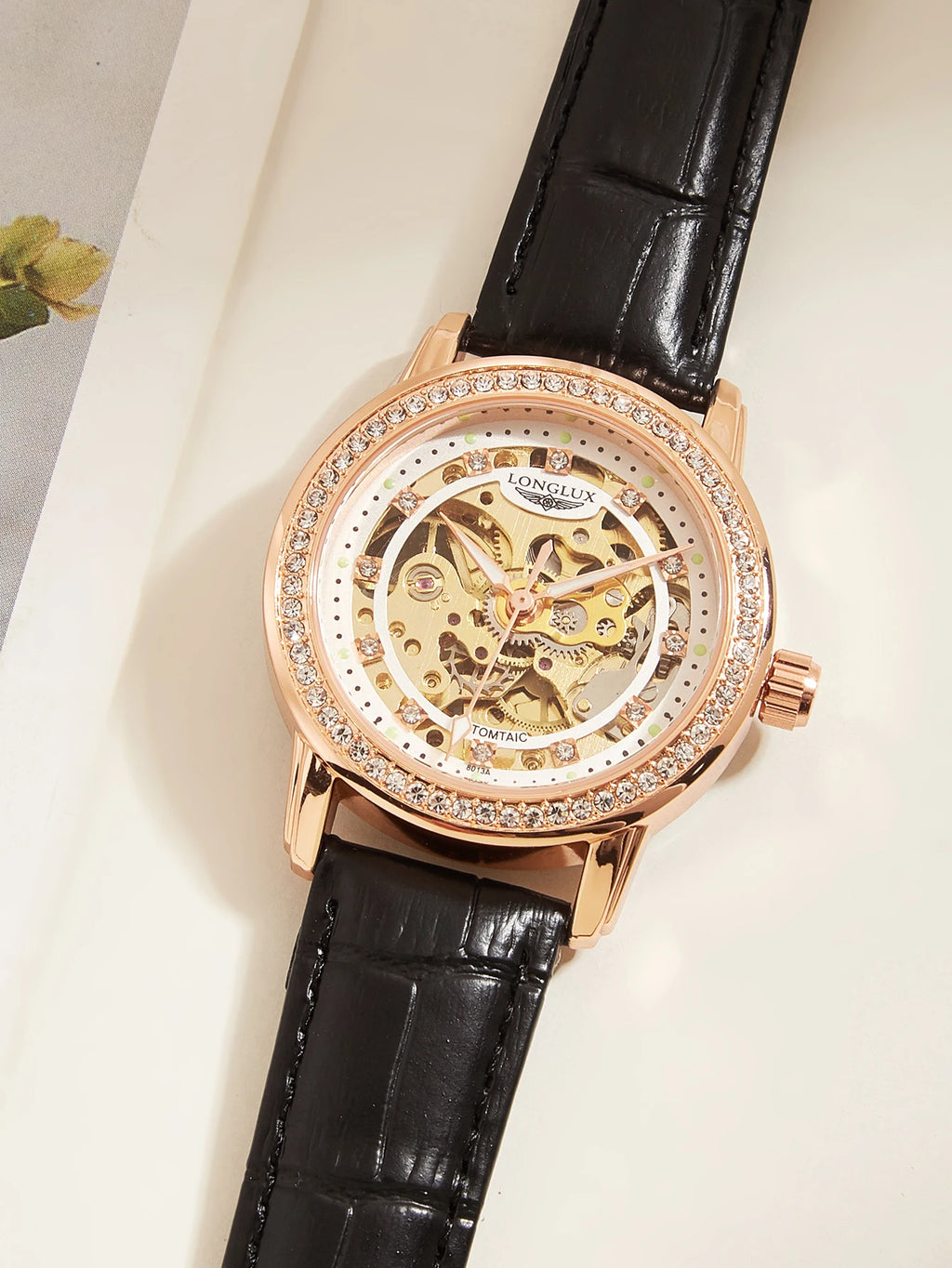 Women automatic watch elegant diamond skeleton fashion cute mechanical watches leather dainty waterproof luxury gifts