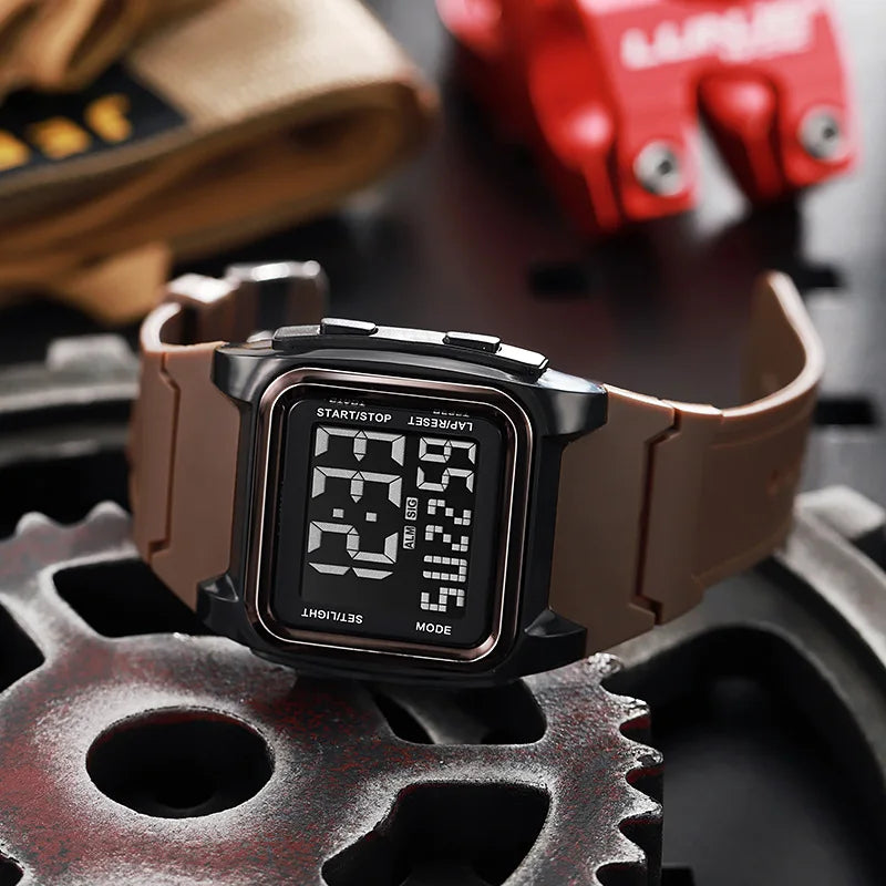 New square large screen watch, retro sports electronic watch, men's night light multifunctional outdoor watch